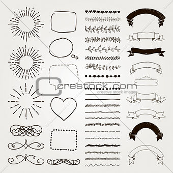 Set of Vector Decorative Hand Drawn Design Elements