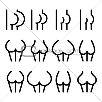 Different bum sizes icons - large, flat, big, small
