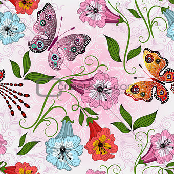 Seamless gentle floral pattern with colorful flowers