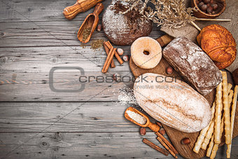 Fresh crispy breads baking of loaf and
