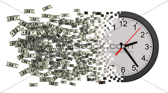 Time Is Money. Clock Falling Apart To Dollars