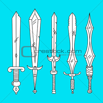 Vector hand drown set of swords