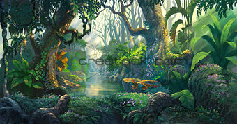 fantasy forest background illustration painting