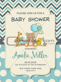 Beautiful baby boy shower card with toys
