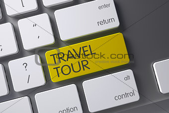 Keyboard with Yellow Key - Travel Tour. 3D Illustration.