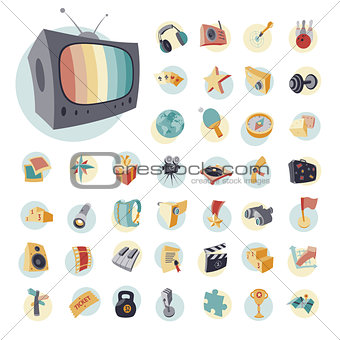 Vintage icons set for entertainment