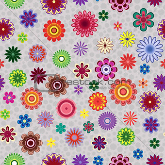 Seamless pattern with flowers over greyish background