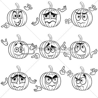 Amusing gesticulating pumpkin outlines