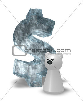 ice dollar symbol and white bear pawn - 3d rendering