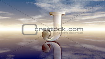 metal uppercase letter j under cloudy sky - 3d rendering