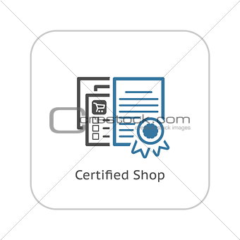 Certified Shop Icon. Flat Design.