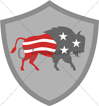 North American Bison USA Flag Shield Retro