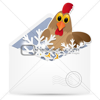 Open envelope with rooster. Vector illustration.