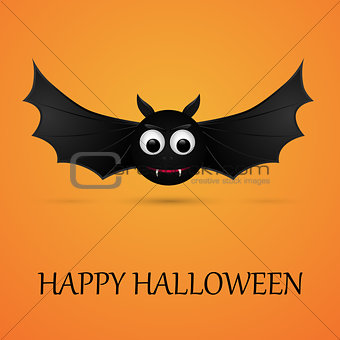Halloween orange background with flying bat.