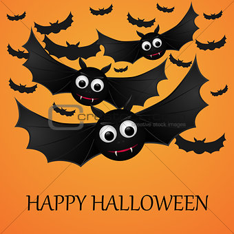 Halloween orange background with flying bats.