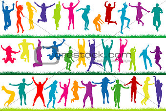 Collection of colored silhouettes jumping