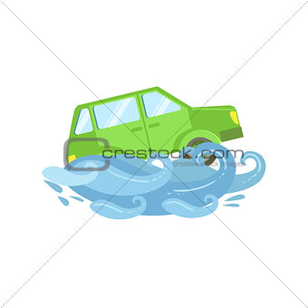 Car Being Carried Away By Flood
