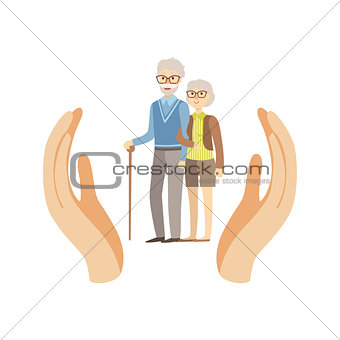 Old Couple Protected By Two Palms