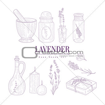 Lavender Products Clipart Elements Hand Drawn Realistic Sketch