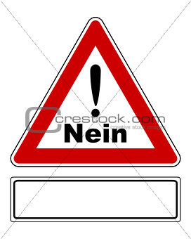 Attention sign Nein with exclamation mark and added sign