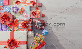 Plenty of colorful gifts on a table