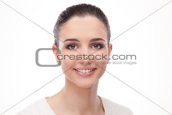 Smiling woman on white background