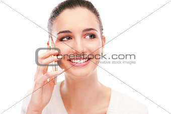 Cheerful woman with smart phone