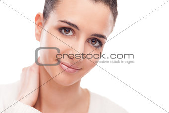 Attractive woman touching her neck