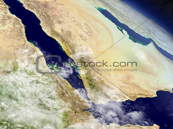 Yemen, Eritrea and Djibouti from space