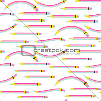 Pink pencil cartoon seamless pattern.