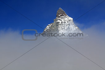 The legendary Matterhorn peak in clouds, Switzerland