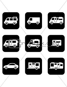 camper car black icons set