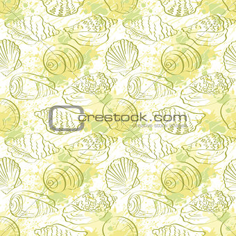 Seamless background, outline seashells