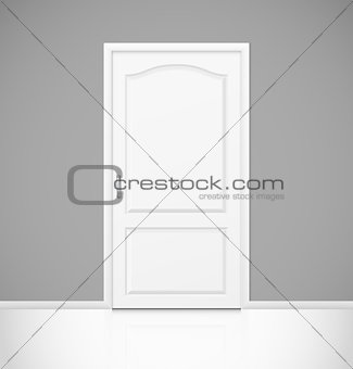 White realistic closed door in empty room interior