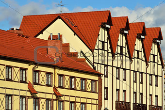 Half-timbered architecture. Fishing Village, Kaliningrad,