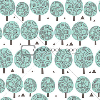 scandinavia seamless pattern with silhouettes of trees, triangular forms. and stained blue for design - background