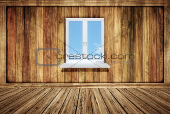 empty wooden room with a window