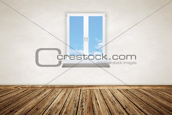 empty wooden room with a window