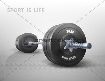Metallic barbells, fitness and healthy lifestyle concept on white, vector