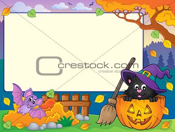 Autumn frame with Halloween cat theme 1