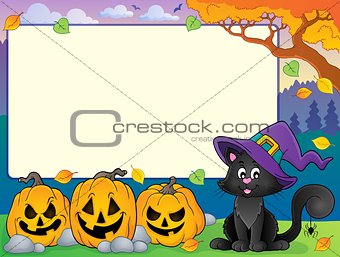 Autumn frame with Halloween cat theme 2