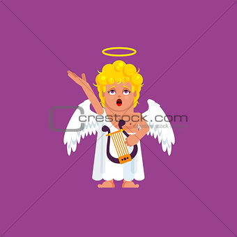 Angel with harp sings a song