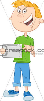 boy with tablet pc cartoon