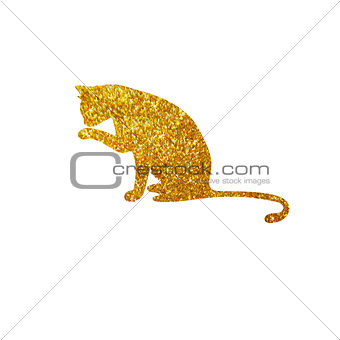 gold cat with glitter, silhouette, isolated, vector illustration