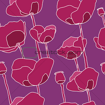 Abstract pink flowers seamless pattern