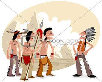 Four indians in prairie