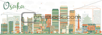 Abstract Osaka Skyline with Color Buildings. 