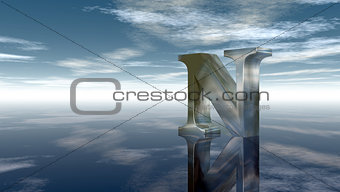 metal uppercase letter n under cloudy sky - 3d rendering
