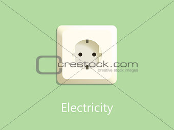 electricity socket plug on green background with text