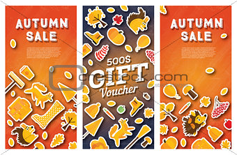 Autumn sale banner and gift voucher set.